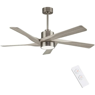 WINGBO 64" ABS DC Ceiling Fan with Lights, 5 Blade ABS Wood Grain Ceiling Fan with Remote, 6-Speed Reversible DC Motor, LED Ceiling Fan for Kitchen Bedroom Living Room, Antique Nickel and Grey
