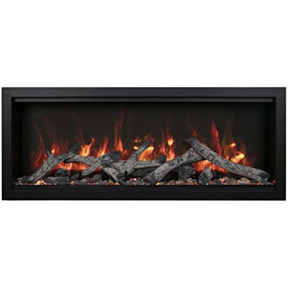 Amantii SYM-50-XT-BESPOKE Symmetry Extra Tall Bespoke 50 Inch Recessed Indoor Outdoor Electric Fireplace, WiFi Bluetooth Speaker Available, with Remote, Trim and Rustic Log Media