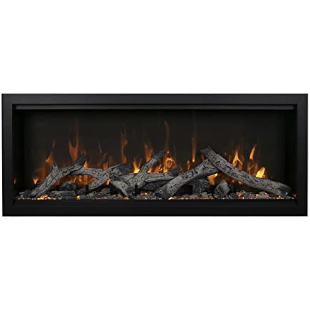 Amantii SYM-50-XT-BESPOKE Symmetry Extra Tall Bespoke 50 Inch Recessed Indoor Outdoor Electric Fireplace, WiFi Bluetooth Speaker Available, with Remote, Trim and Rustic Log Media