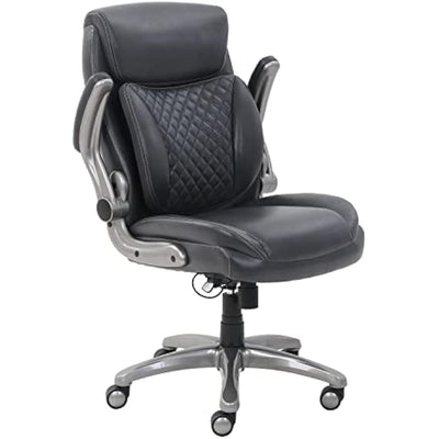 Amazon Basics Ergonomic Executive Office Desk Chair with Flip-up Armrests, Adjustable Height, Tilt and Lumbar Support, 29.5"D x 28"W x 43"H, Grey Bonded Leather (Previously AmazonCommercial brand)