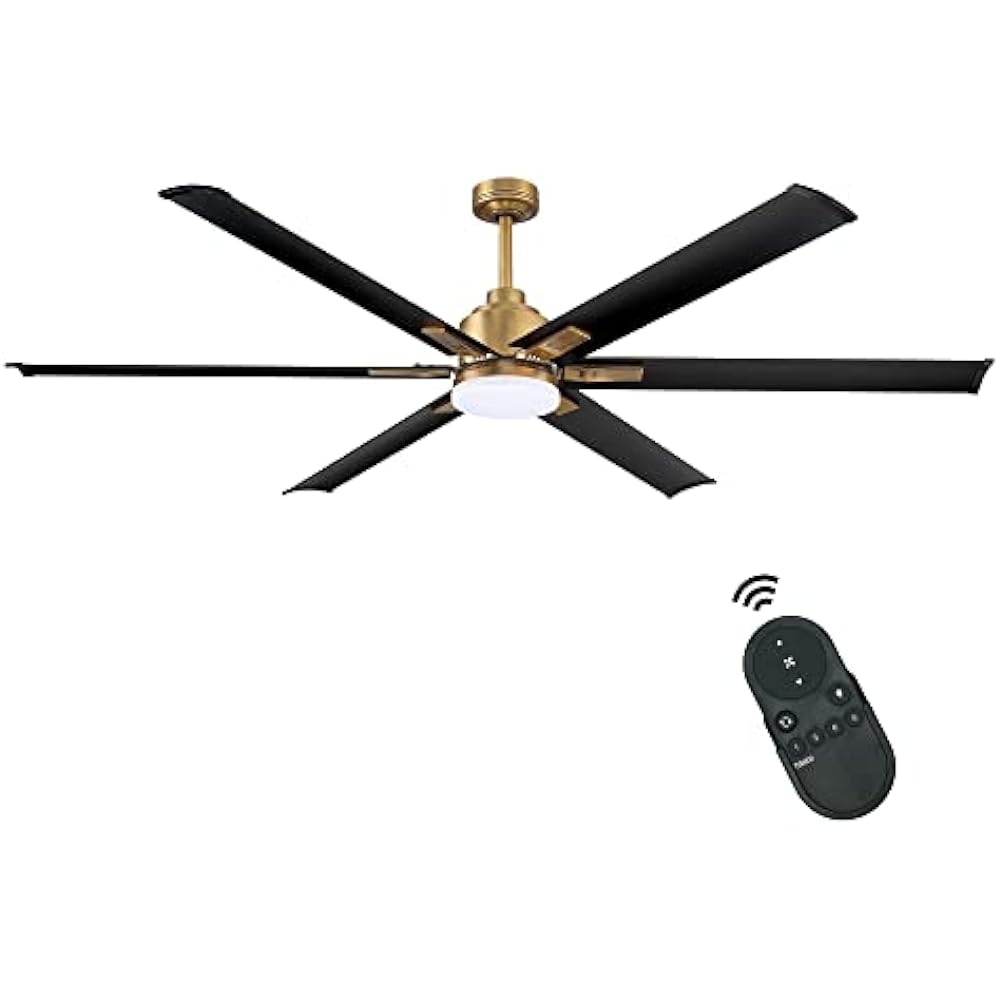 Parrot Uncle Ceiling Fans with Lights and Remote 72 Inch Black Large Ceiling Fan with Light Modern Outdoor Ceiling Fans for Covered Patios with LED Light, Brass