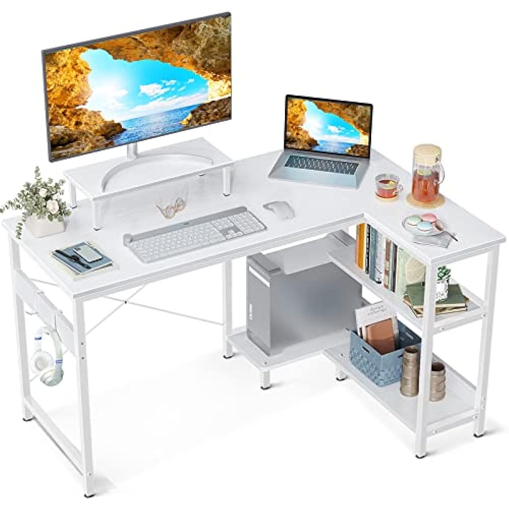 ODK 40 Inch Small L Shaped Computer Desk with Reversible Storage Shelves