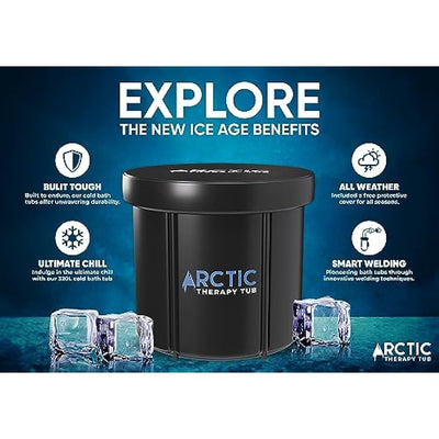 ARCTIC THERAPY TUB Heavy Duty Large Ice Bath Tub for Recovery| Portable Cold Plunge Pool with Lid| Ice Bathtub for Athletes| Reinforced tub 6 layers| 75cmx75cm [85 Gallons Capacity] (Black)