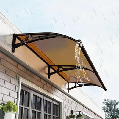 Window Awning Door Canopy Awnings for Patio Deck Waterproof Snowproof Polycarbonate Cover Front Doors Balcony Courtyard Overhang Awning for Sun Shutter UV Rain Snow Protection Solid Sheet (Color : Br