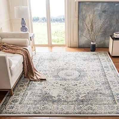 SAFAVIEH Evoke Collection Area Rug - 10' x 14', Grey & Gold, Shabby Chic Oriental Medallion Design, Non-Shedding & Easy Care, Ideal for High Traffic Areas in Living Room, Bedroom (EVK220B)