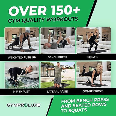 Gymproluxe Original Portable Gym - Resistance Exercise Band Set for Home Gym - 200LBS Resistance Band Set for Men and Women - Multi Gym Fitness Equipment and Pilates Bar for Home Workout