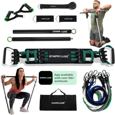 Gymproluxe Original Portable Gym - Resistance Exercise Band Set for Home Gym - 200LBS Resistance Band Set for Men and Women - Multi Gym Fitness Equipment and Pilates Bar for Home Workout