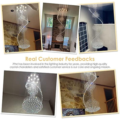 7PM Crystal Chandelier, Modern Large Spiral Raindrop Chandeliers, Flush Mount Pendant Light Fixture, Big Chandelier for High Ceiling, Entryway, Staircase, Foyer, Entrance D31.5 X H94.5