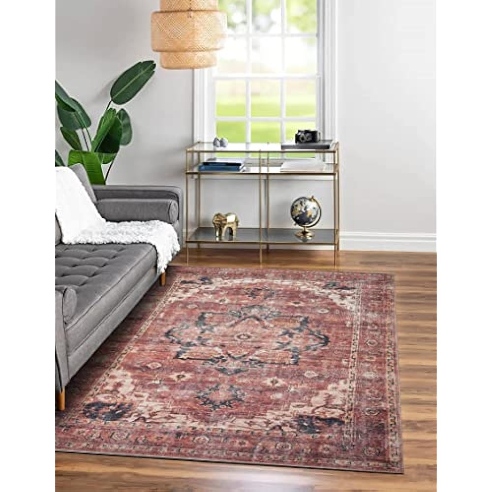 Adiva Rugs Machine Washable Area Rug with Non Slip Backing for Living Room, Bedroom, Bathroom, Kitchen, Printed Vintage Home Decor, Floor Decoration Carpet Mat (Terra, 9' x 12')