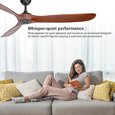 reiga 70 Inch Large Ceiling Fan with 3 Wood Blades, Outdoor High Airflow Silent Smart Ceiling Fans with Remote Control for Exterior House Porch