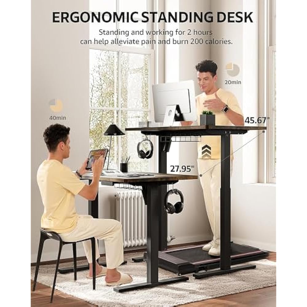 SIAGO Electric Standing Desk Adjustable - 48 x 24 Inch Sit Stand Desk with Cable Management - 3 Memory Preset Adjustable Height Stand up Computer Table Desks for Home Office Work