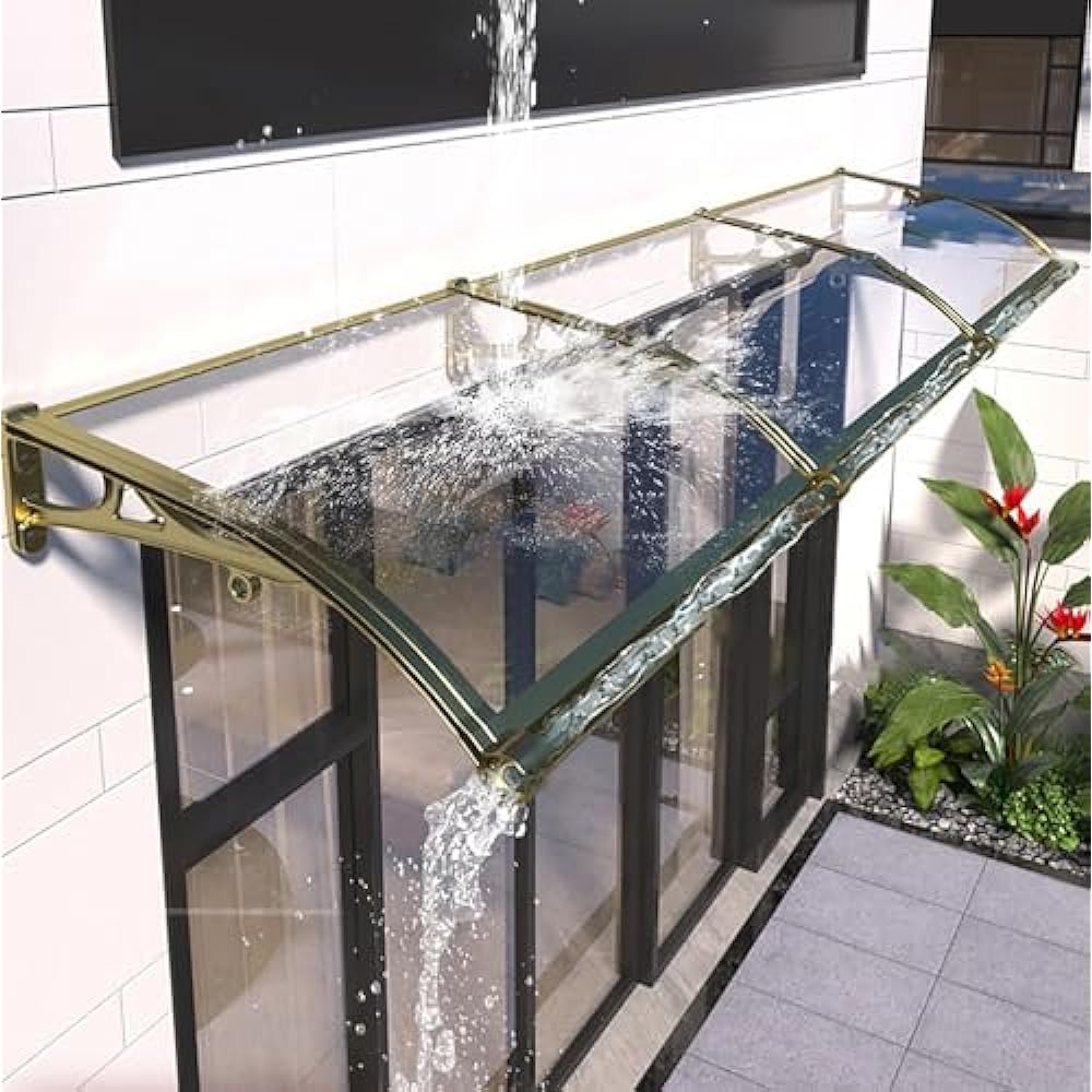 Door Awning Metal Canopy,Outdoor Front Door Canopy with Aluminum Bracket,Rain Snow Protection,Polycarbonate Cover Front,for Window, Porch Shade, Patio, Roof (Size : W100*L120cm)